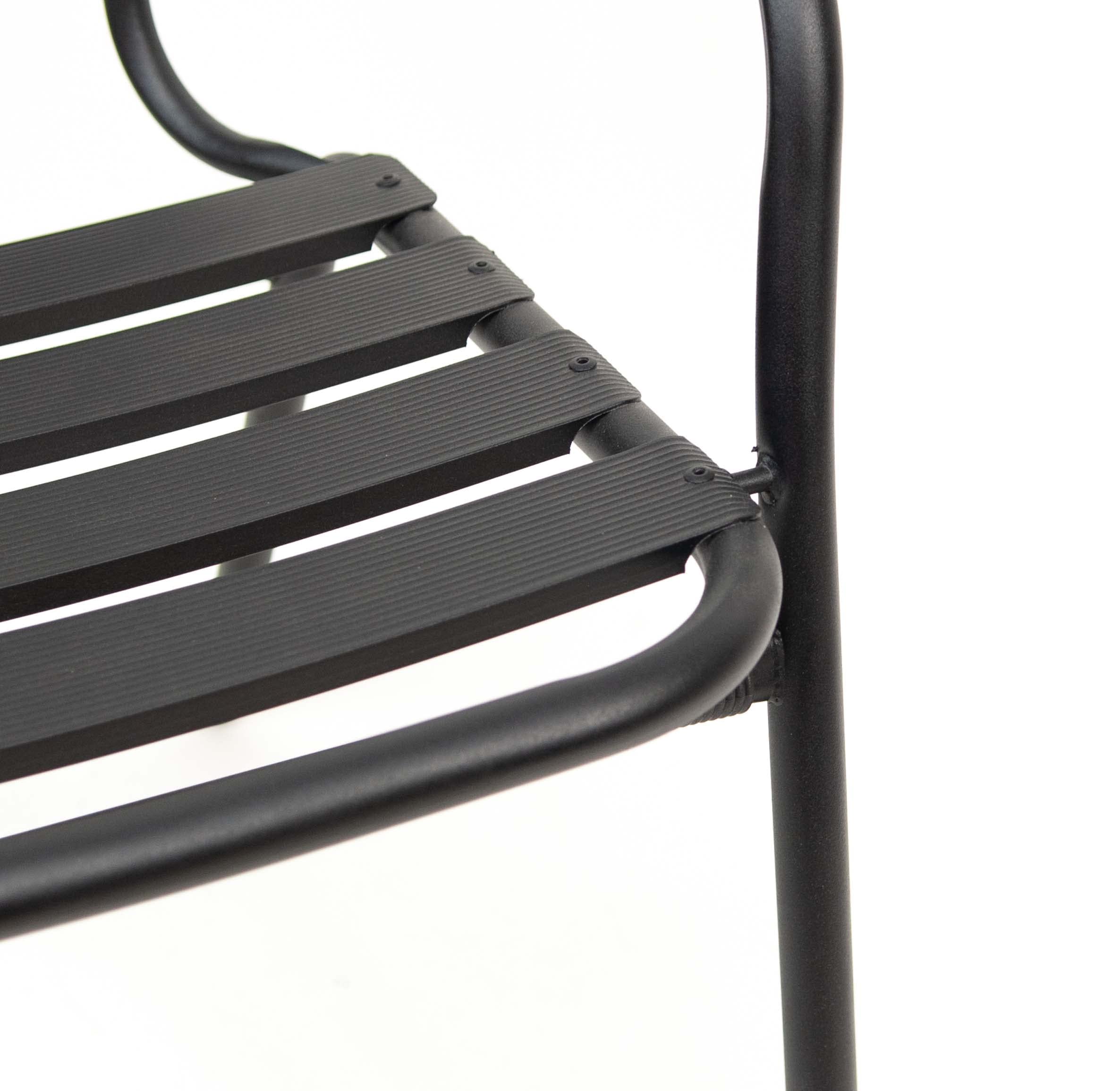 The Secret Home - Pack de 2 Sillas de Aluminio con Reposabrazos para Jardín - Asiento de Exterior Ideal para Balcón, Terraza y Jardín - Apilables - Alto: 73 cm x Largo: 57 cm x Profundo: 54 cm - Negro