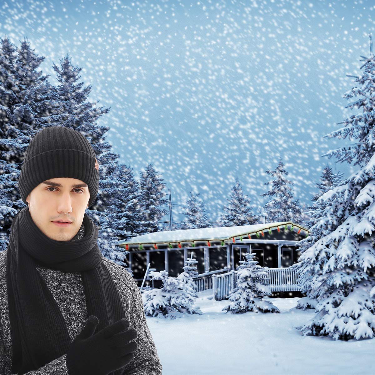 Set di 3 cappelli invernali a maglia, sciarpa e guanti