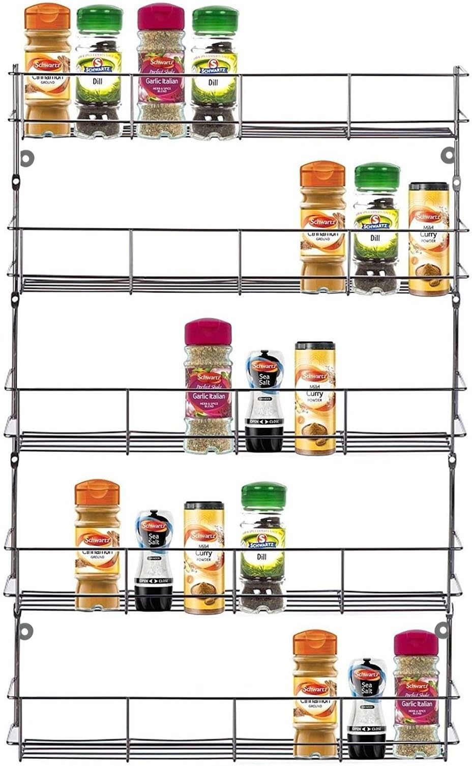 Albert Austin 3/4/5 Tier Spice Rack - Wall Mounted Spices Organizer, Herb Rack, Spice Shelf, Seasoning Rack, Spice Racks for Inside Cupboard, Elegant & Modern Cupboard Organiser Steel Made (5 TIER)