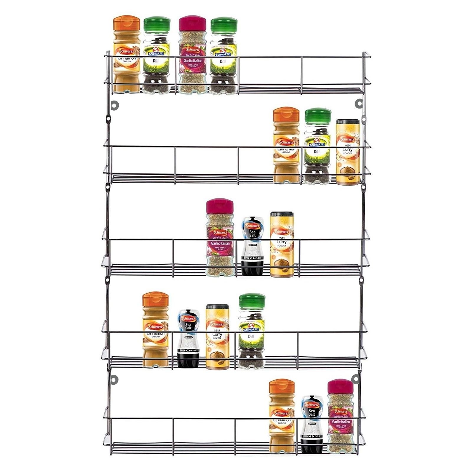 Albert Austin 3/4/5 Tier Spice Rack - Wall Mounted Spices Organizer, Herb Rack, Spice Shelf, Seasoning Rack, Spice Racks for Inside Cupboard, Elegant & Modern Cupboard Organiser Steel Made (5 TIER)