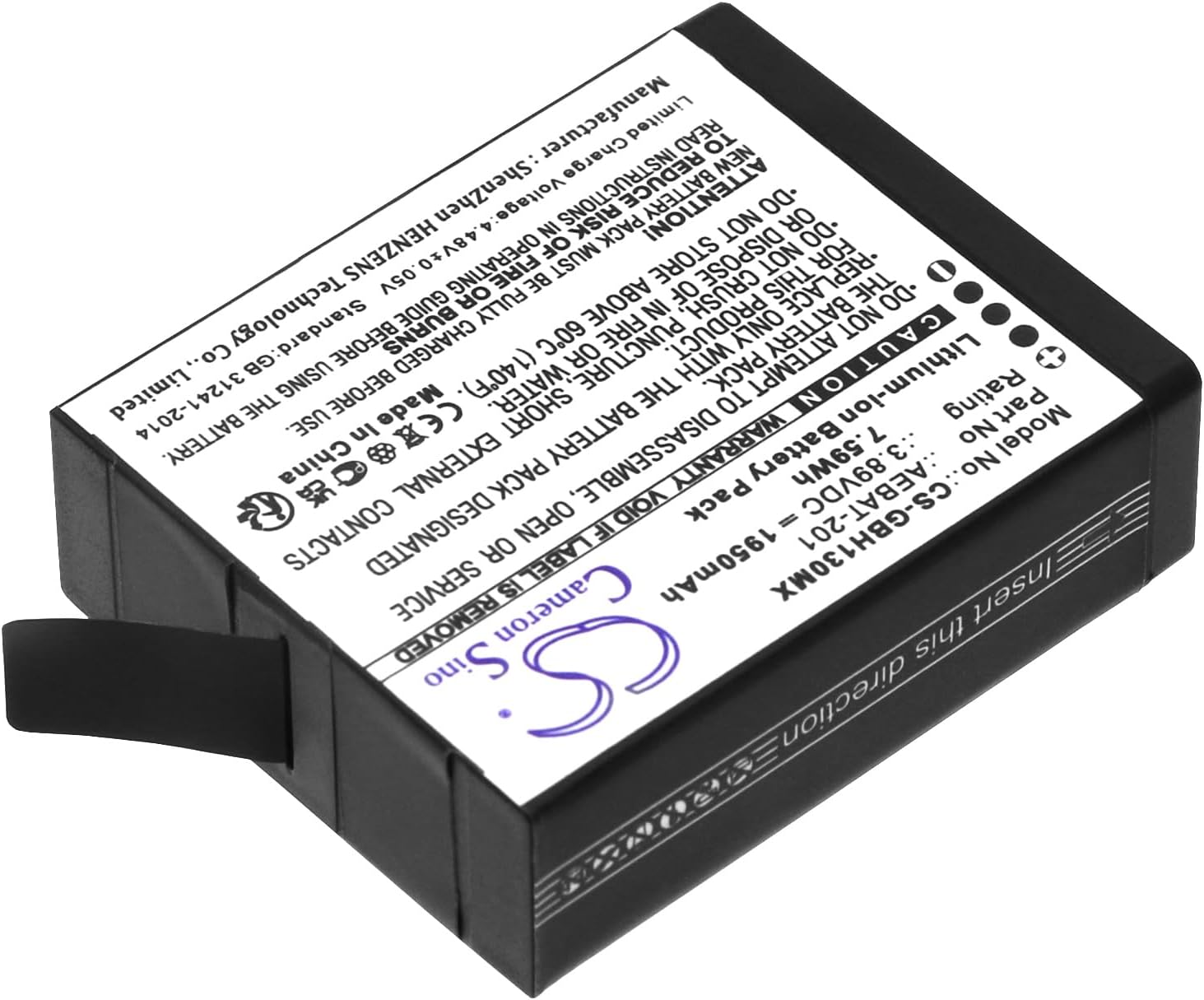 Cameron Sino Battery for GoPro Hero 13 PN:GoPro AEBAT-201, CAAGPO1912 1950mAh / 7.59Wh