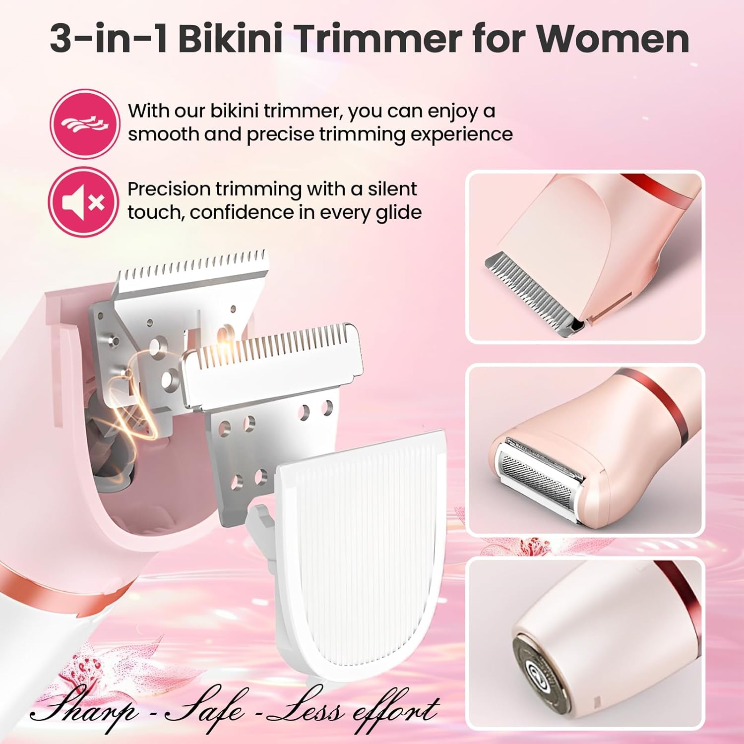 Bikini Trimmer Electric Razors for Women - 3 in 1 Electric Shaver for Women, Waterproof Pubic Hair Trimmers and Facial Hair Remover, Rechargeable Women's Grooming Kit - Image 2
