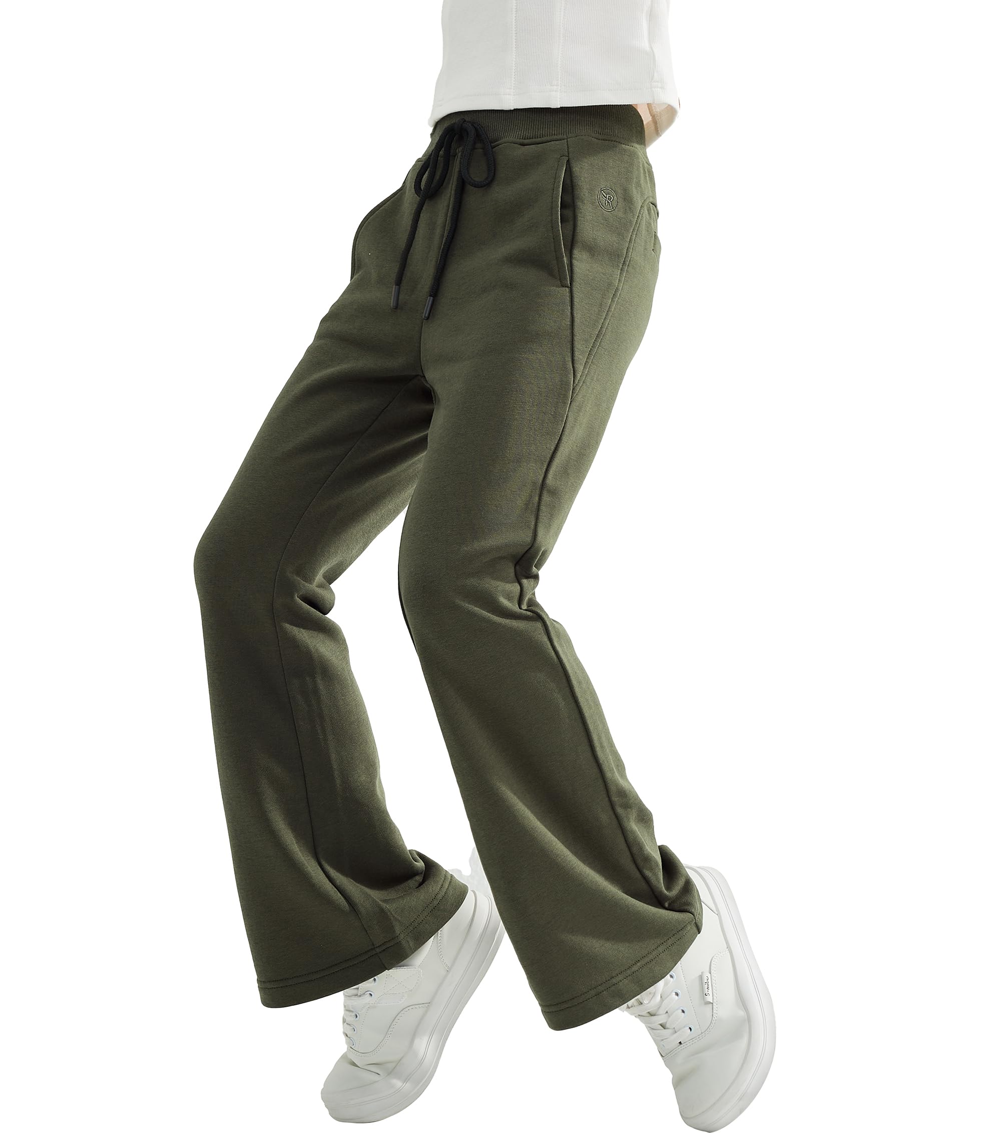 Rolanko Pantaloni della tuta a zampa larga da ragazza con elastico in vita pantaloni a campana per bambini con tasche 5-12 anni