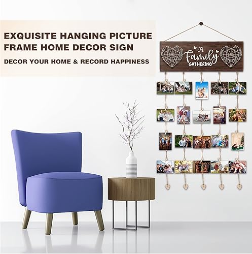 Miniatura 2 de Marcos de fotos para decoración de pared, de madera rústica con clips, capacidad para 20 fotos de 4 x 6 pulgadas, soporte para fotos para decoración