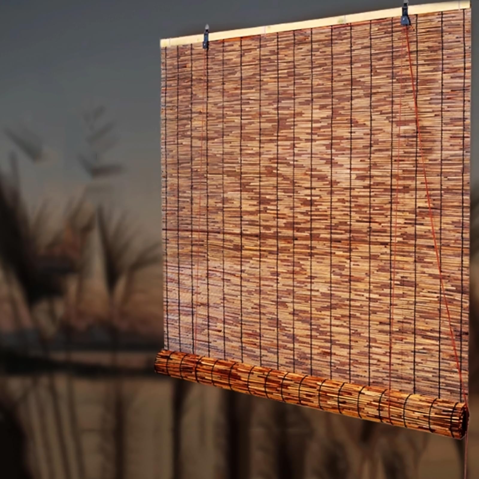 Store Enrouleur Bambou Naturel,Rideau de Paille Rétro,Stores à Enroulement Carbonisé,Rideau de Roseau Bambou Respirant avec Releveur,pour Extérieur et Intérieur (165x280cm/65x110in)