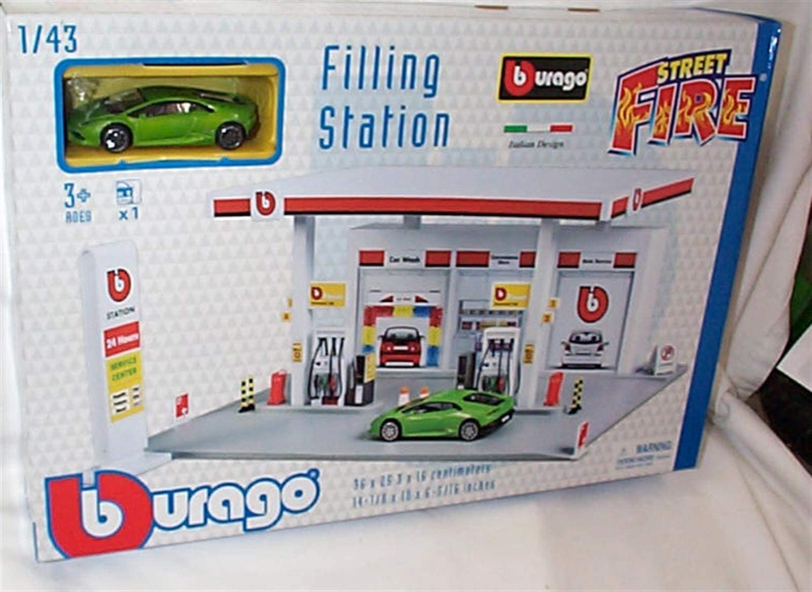 Burago Filling Station and Green LAMB0RGHINI set 1:43 scale Diecast model