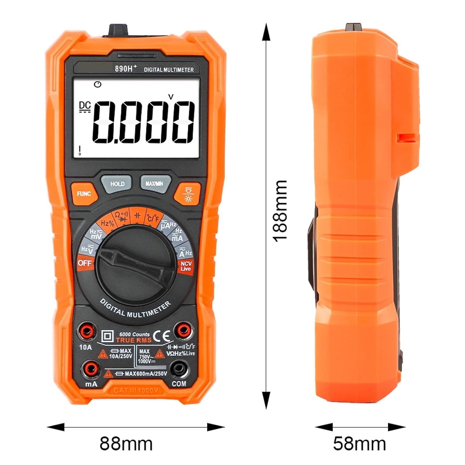 Digital Multimeter Tester 6000 Counts 1000V DC AC Voltmeter and Ohm Volt Amp Auto Ranging Meter NCV Meter Tool 890H+