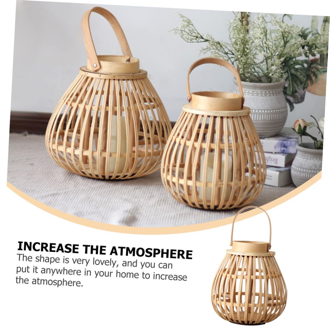 Candelabro Tejido de Bambú Beige Hecho a Mano, Estilo Linterna | Decoración del Hogar y Fiestas, Madera y Bambú, Incluye Velas, Tono Retro de Atmósfera Natural