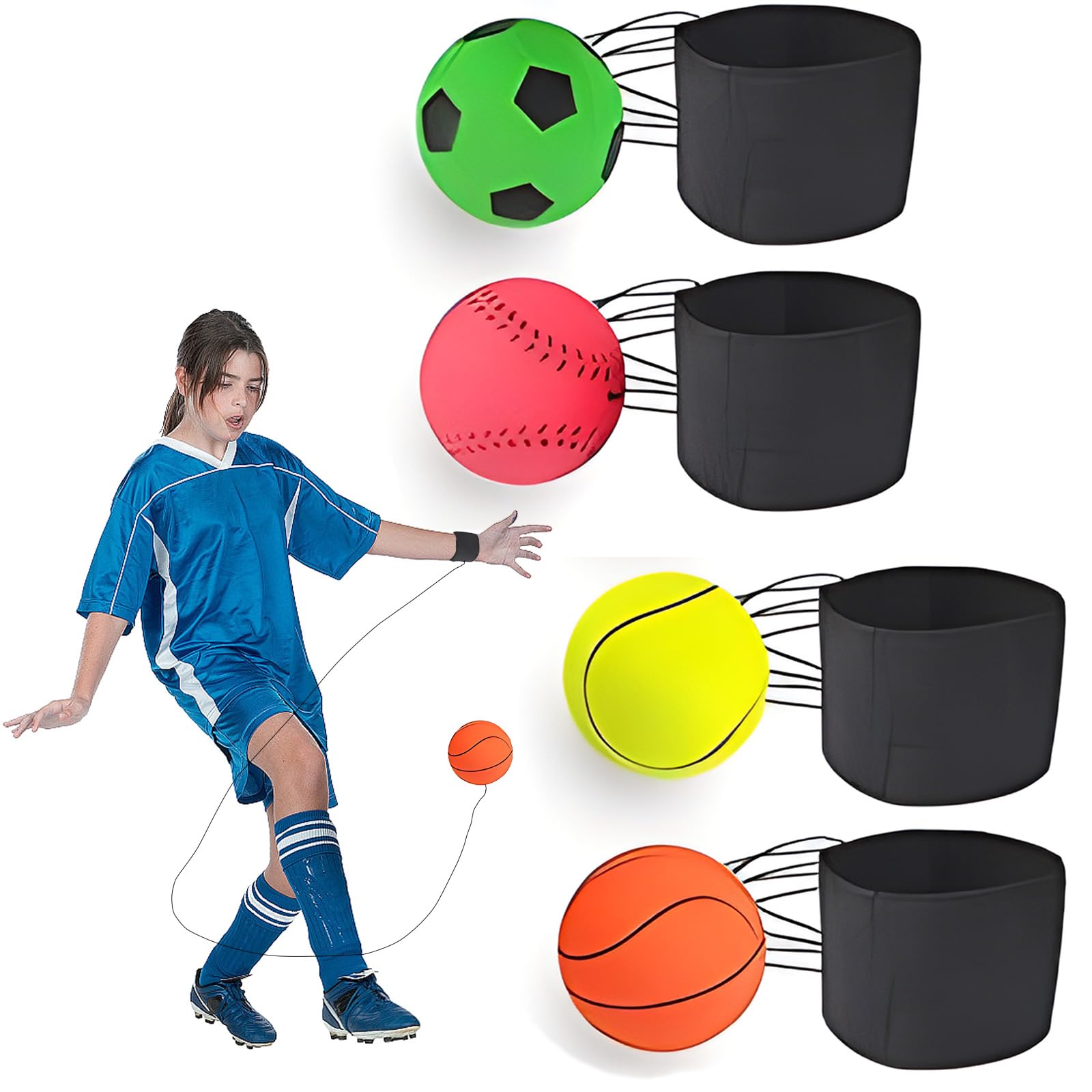 4 Palline Rimbalzanti Da Polso - Basket, Calcio, Baseball, Tennis, Per Allenamento E Gioco - Foto 11
