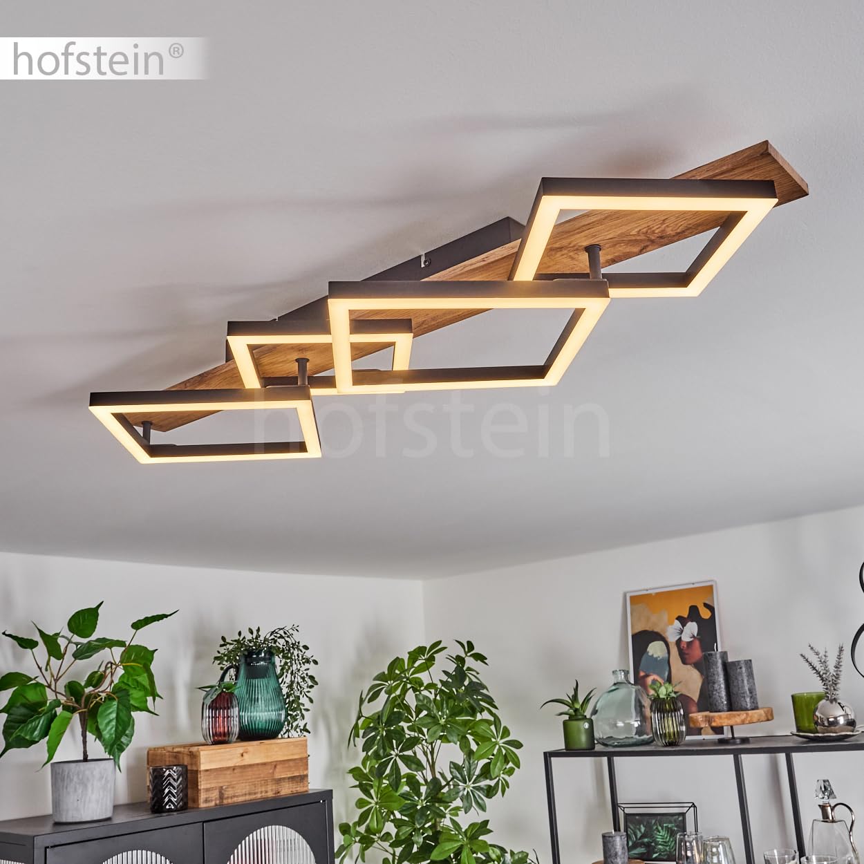 Lampa sufitowa LED Cascada, nowoczesna lampa sufitowa z metalu/MDF/tworzywa sztucznego w kolorze czarnym/drewno/białym, 4-żarówkowa, 30 W, 3350 lumenów, 3000 K