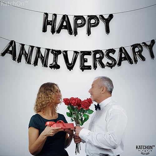 Miniatura 5 de KatchOn Letras de globos negros de feliz aniversario 16 pulgadas pancarta de globos de aniversario para decoraciones de aniversario negras globos de