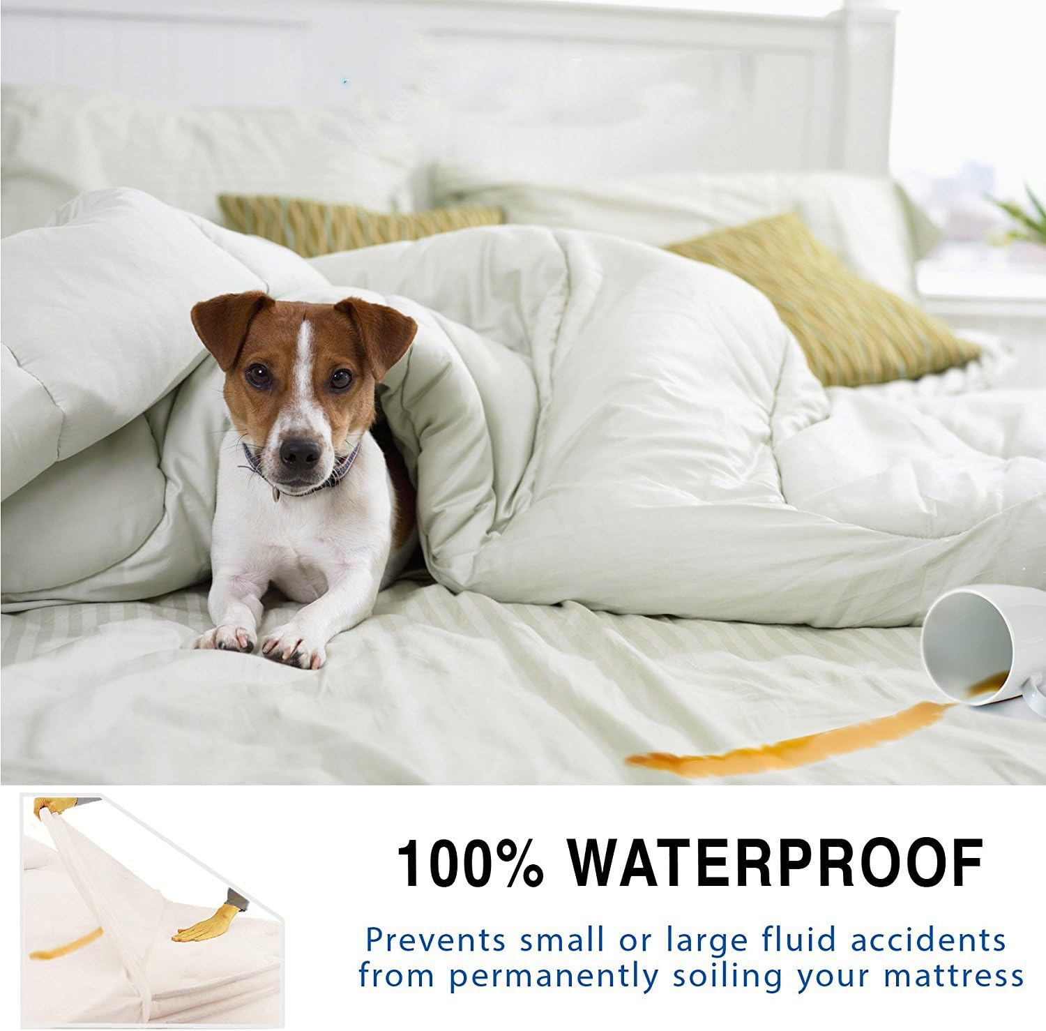 Fancy Linen Luxury Breathable Soft Terry Cotton Mattress Protector Queen Size - 100% Waterproof, Hypoallergenic, Vinyl Free New