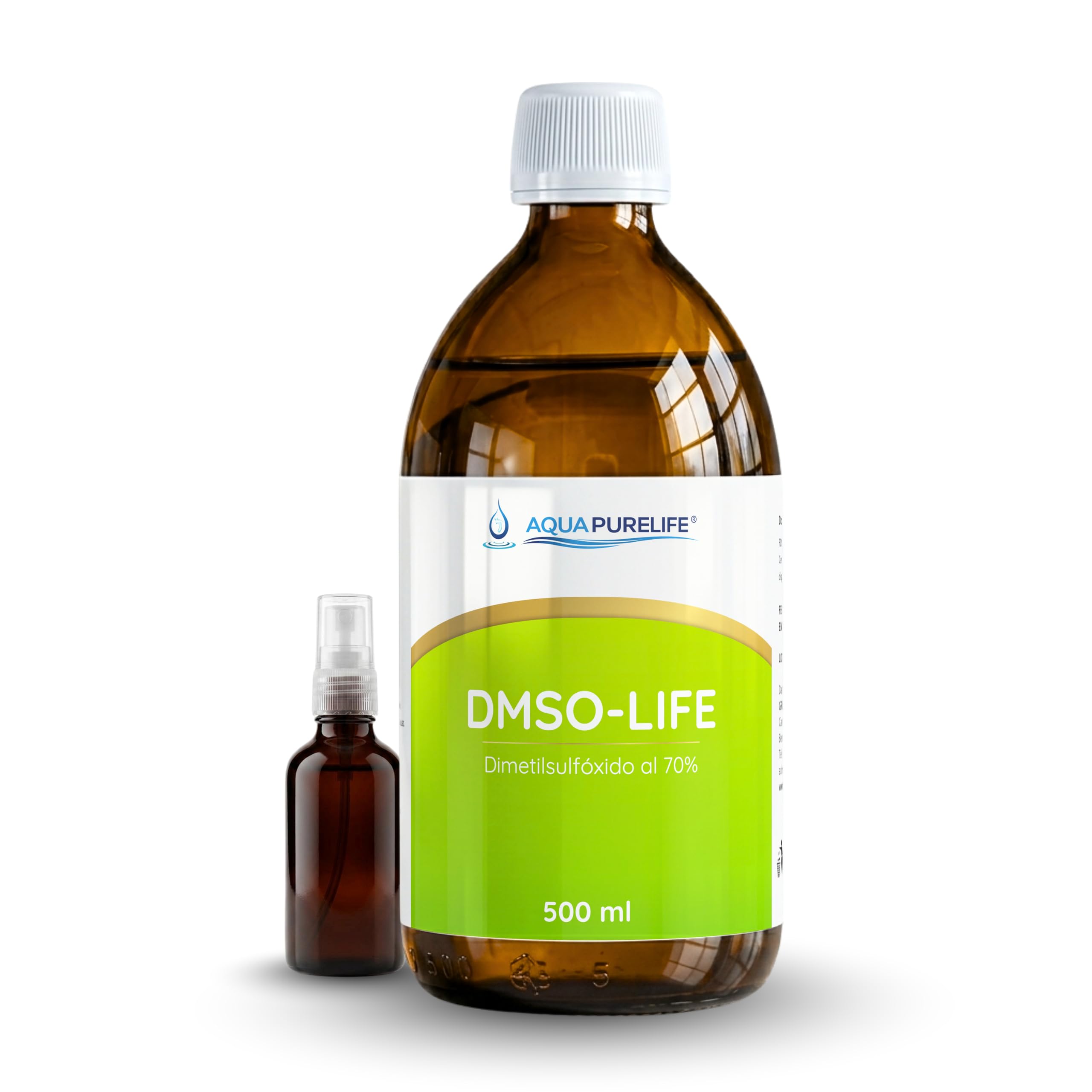 DMSO 70% avec compte-gouttes | Diméthylsulfoxyde 500 ml, qualité pharmaceutique | Solvant organique incolore | Flacon en verre ambré - Spray de 15 ml inclus