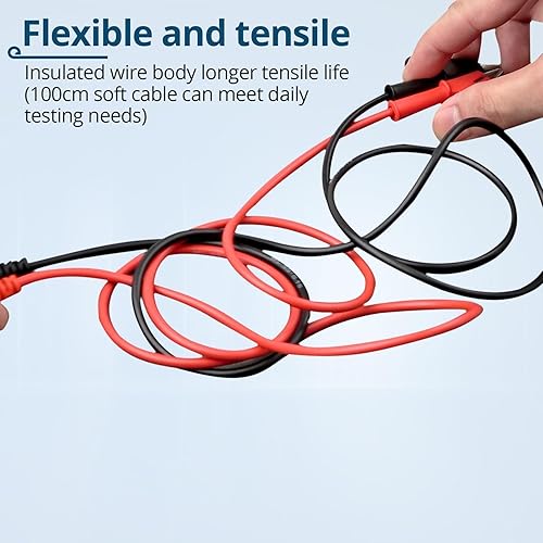 Miniatura 4 de 1 par de cable de prueba de enchufe de plátano a clip de cocodrilo, 39.4 in3.28 pies, corriente nominal de 15 A, voltaje máximo de 1000 V, cable de