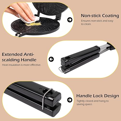 Miniatura 5 de Dyna-Living Máquina para hacer conos de gofres, máquina de cono de helado para el hogar, antiadherente, 7.9 pulgadas, molde para rollitos de huevo