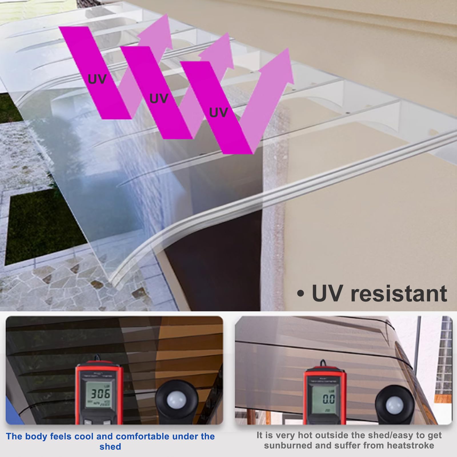 Resistente tenda da esterno 50 x 140 cm in policarbonato trasparente, protezione solare e pioggia, copertura per ingresso con hardware per case e aziende