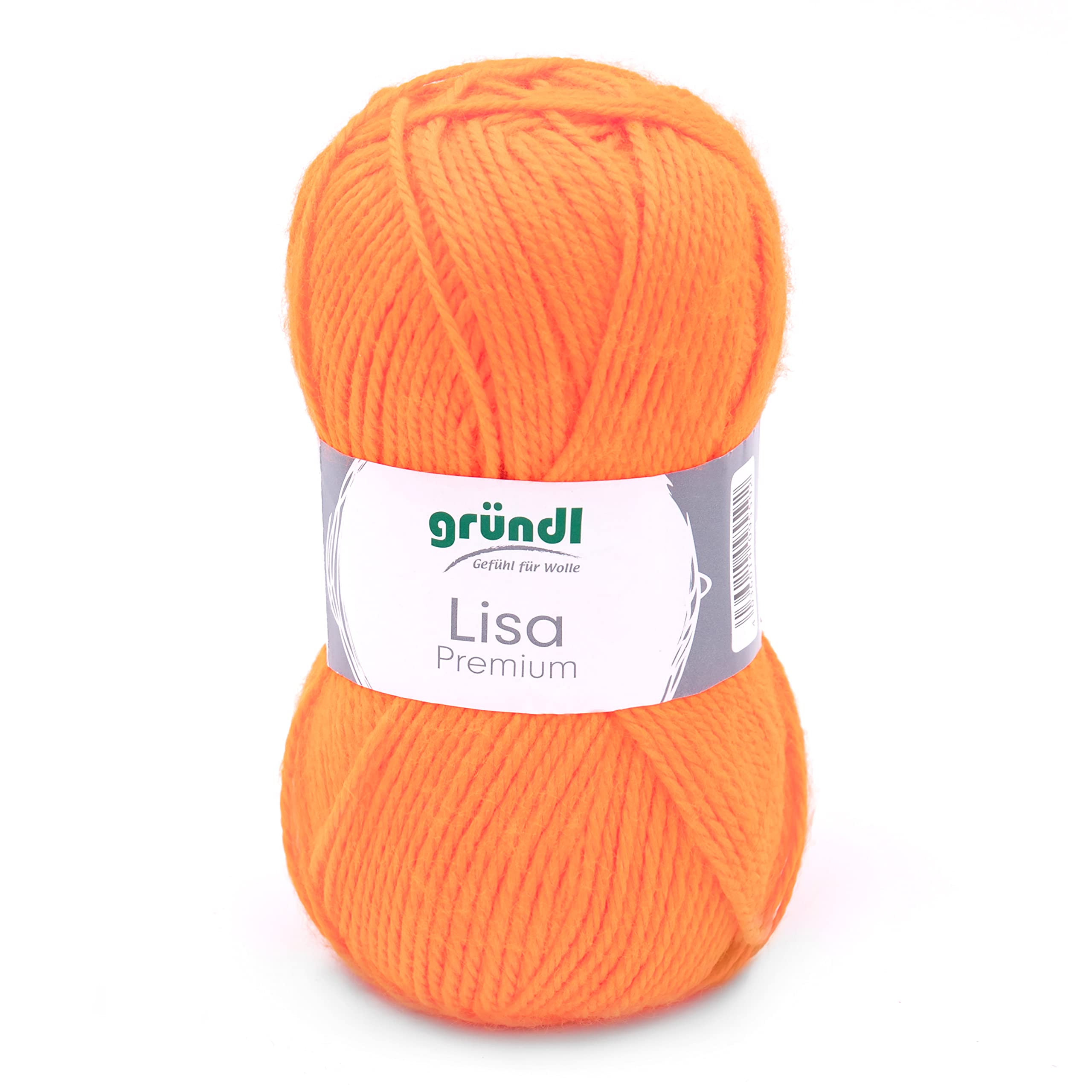 Gründl Lisa Premium Uni Strick- & Häkelgarn (weicher und wollartiger Charakter, pflegeleichtes Strickgarn aus 100% Polyacryl, 50 g/ 133 m, Nadelstärke: 3,5-4,5, 1 Knäuel á 50 g), Neonorange