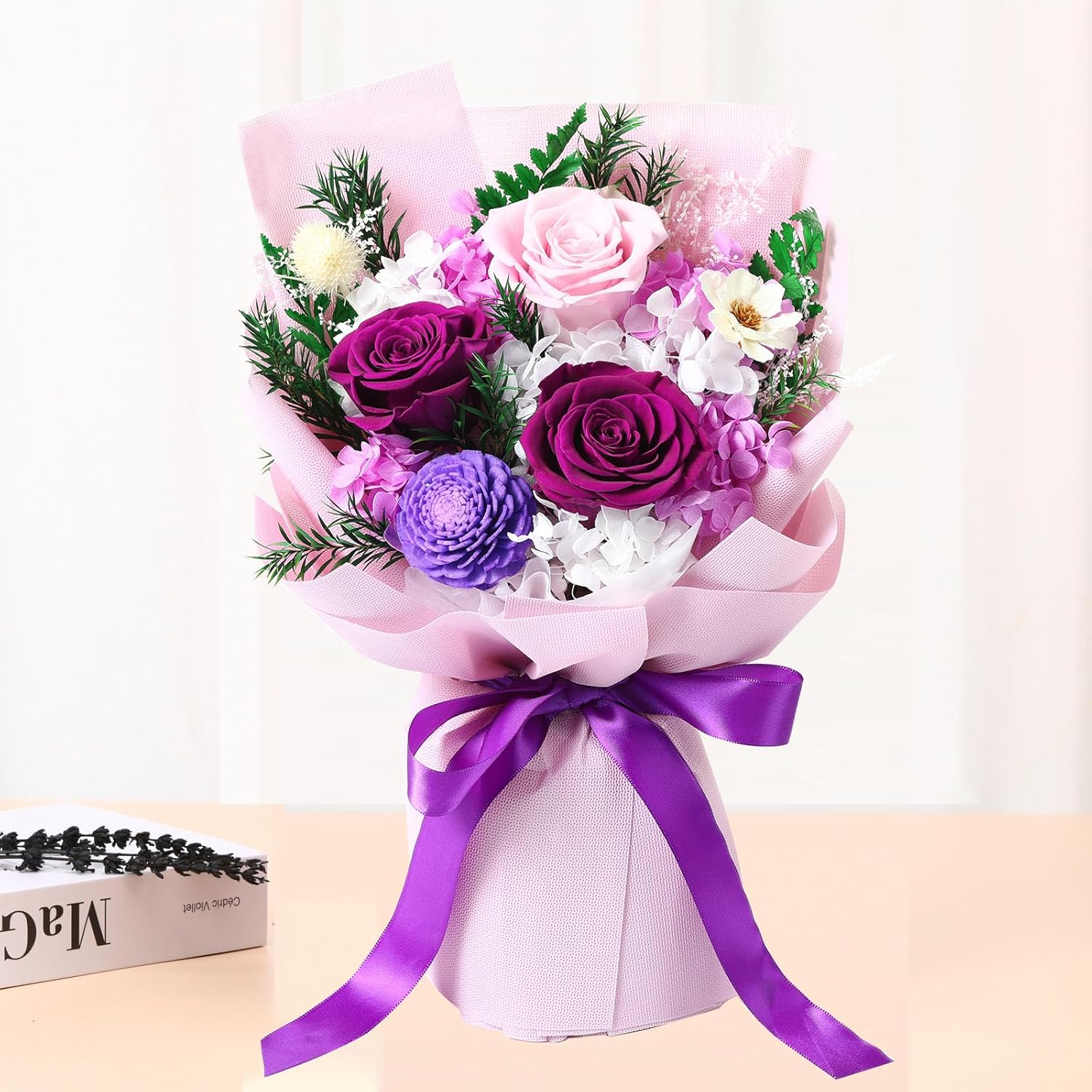 Flowers Gifts for Women, Flower for Delivery, Preserved Purple Roses Bouquets, Anniversary Birthday Flowers Gifts for Mom Grandma Wife Friends