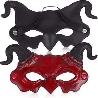 NUOBESTY Máscara De Dia Das Bruxas 2 Pçs Máscara Do Diabo Demônio Meio Rosto Chifre Máscara Fantasma De Halloween Disfarce Para Cosplay Mascarar