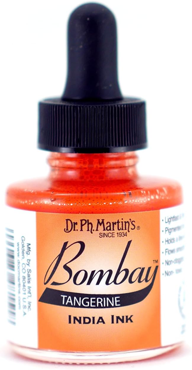 Dr. Ph. Martin's Bombay India Ink (15BY) Ink Bottle, 1.0 oz, Tangerine, 1 Bottle