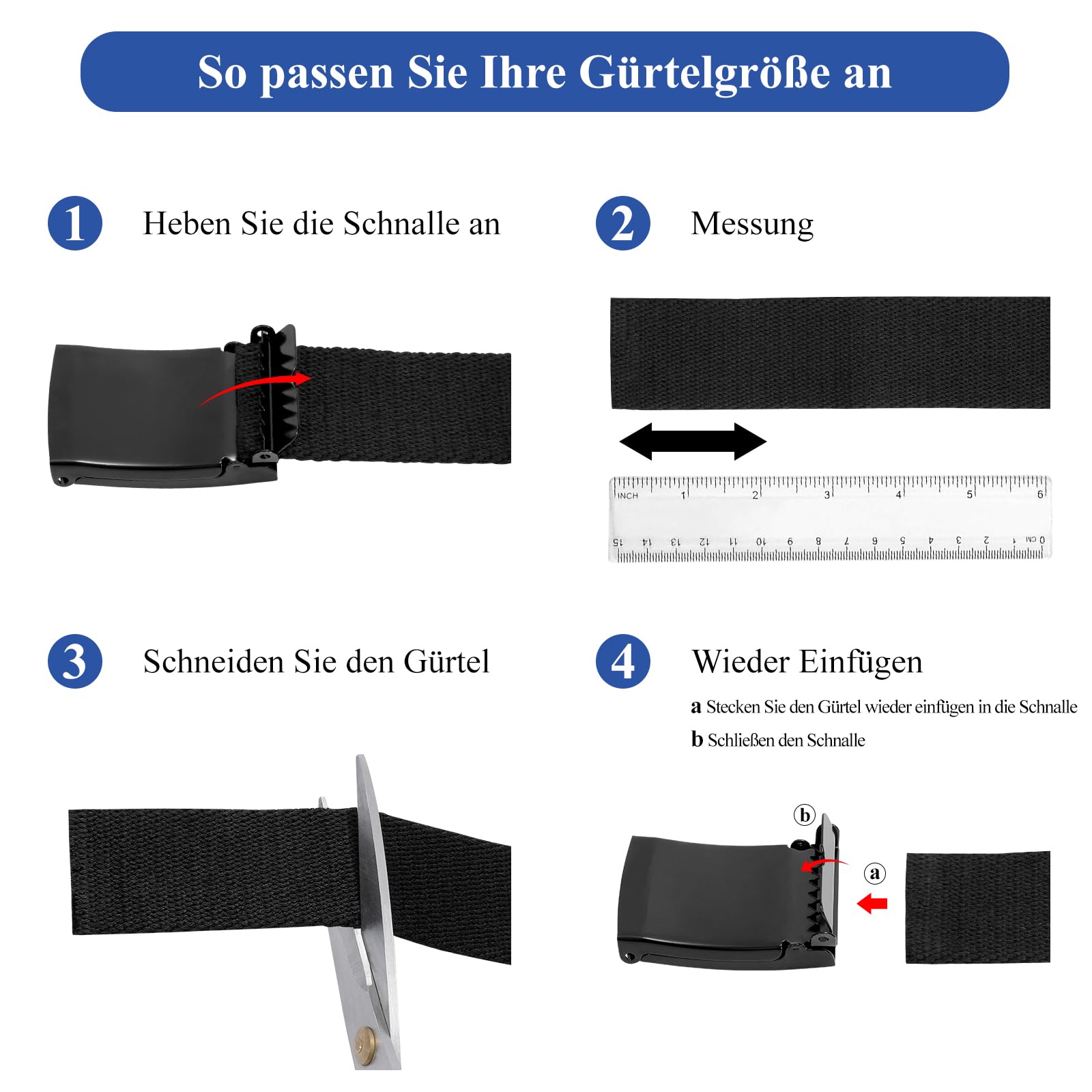 JasGood Unisesx Webgürtel Herren Damen Leinwand Arbeitsgürtel Frei Verstellbarer Flip-Top Webgürtel Schwarze Militärschnalle für Geschäft Sport Lässig