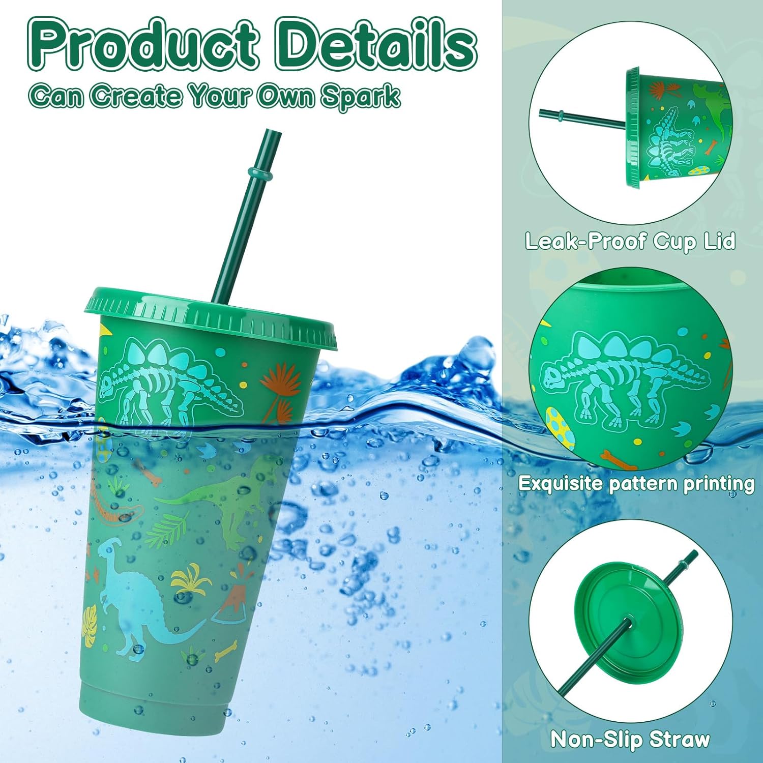 12 Pcs Dinosaur Cups with Lids and Straws, 24 oz Dino Party Favor Plastic Cups for Kids Baby Shower Birthday Supplies Dinosaur Gifts - Image 4