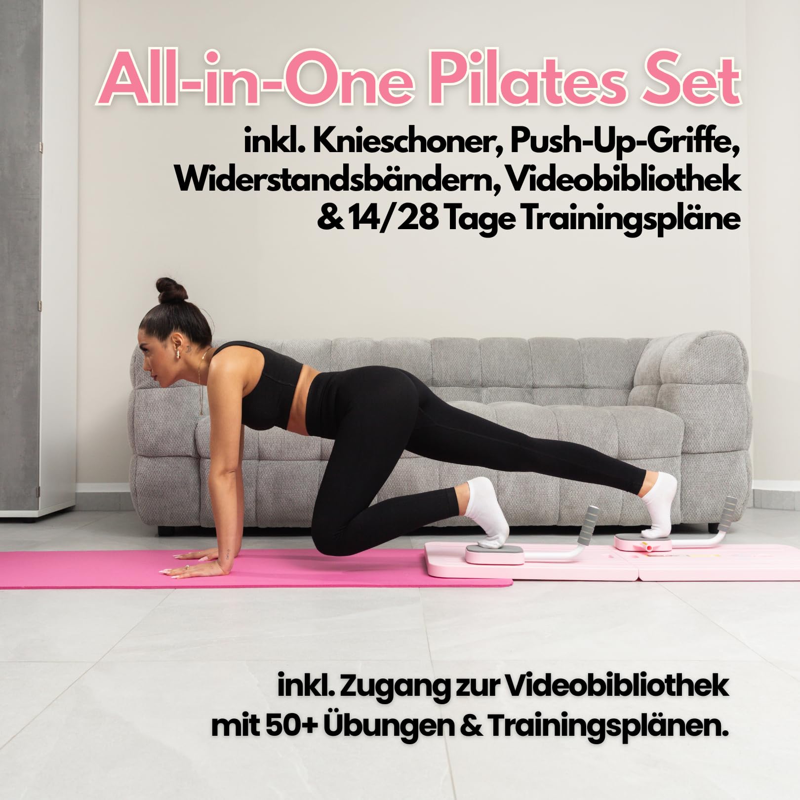 Pro - Faltbarer Pilates Reformer inkl. Videobibliothek (50+ Übungen) & Trainingspläne - 6 in 1 Komplettset – gelenkschonendes Ganzkörpertraining