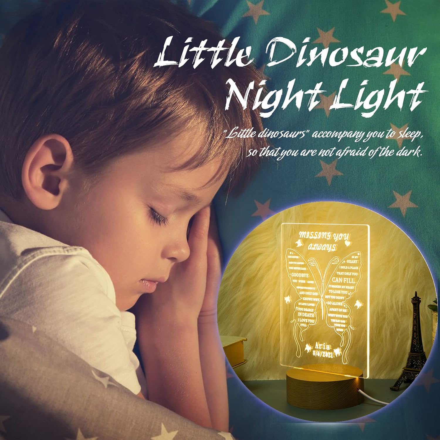 Nameinhea Personalized Butterfly Night Light with USB Charger 3D Butterfly Lamp for Girls Multicolor Custom Names Bedside Light for Table Decor (style 4)