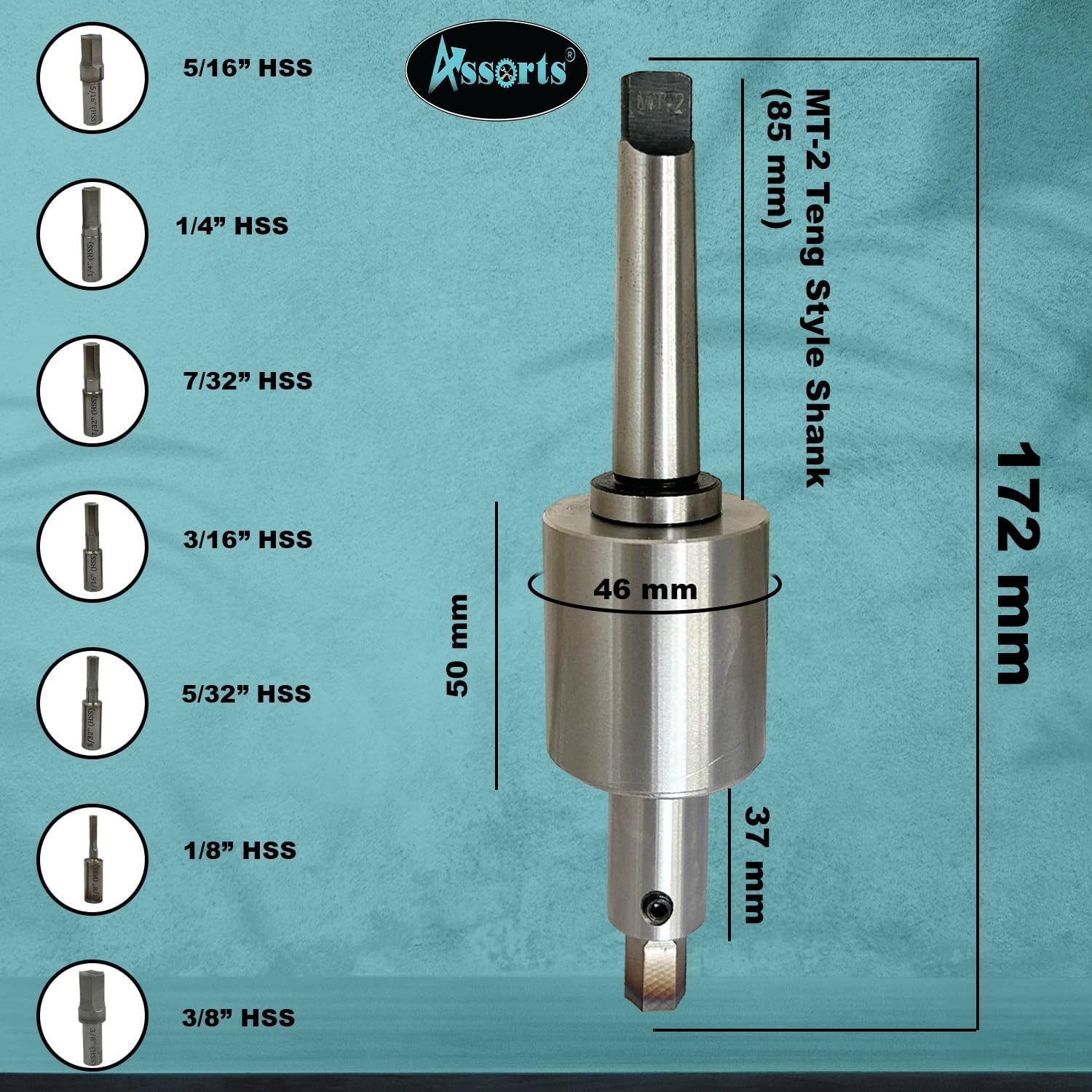 ASSORTS MT2 Teng Style Rotary Broach Set with Imperial HSS HEX Punches – Precision Internal Hex Broaching Tool for CNC, Lathe & Milling Machines Wobble Broach Holder