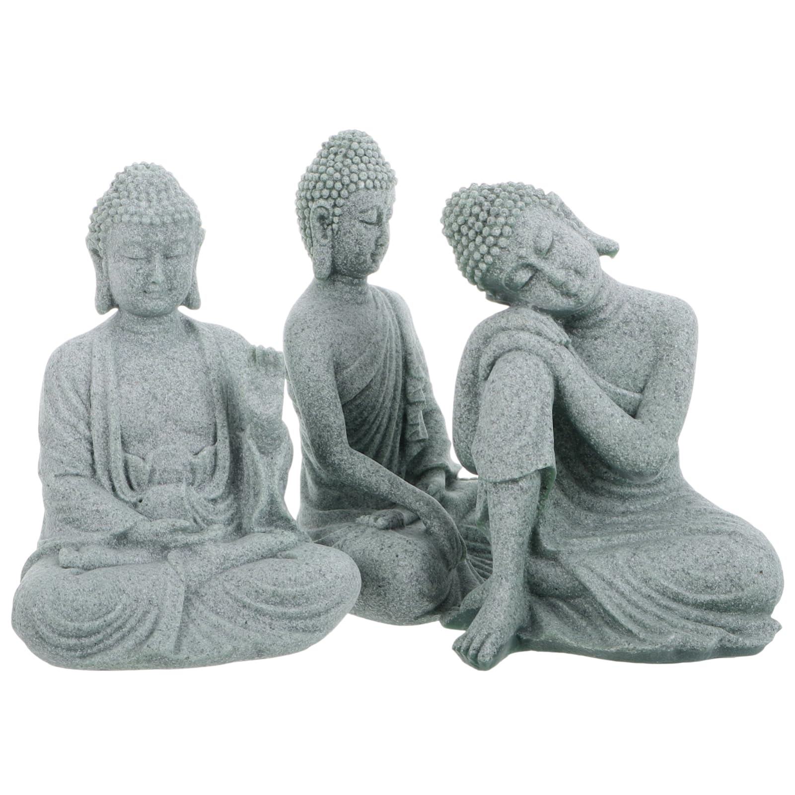 Statua Buddha in Pietra Arenaria Blu 3 Pezzi per Desktop Meditazione