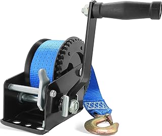 AKRIXKIP Boat Trailer Winch 1600LBS Hand Winch with 26ft Blue Winch Strap, 4:1 Gear Portable Winch with Hook, 2 Way Ratchet Manual Winch for Jet Ski Boat Towing Pulley Drag Winch