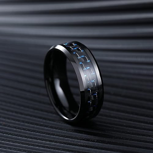 Miniatura 3 de King Will Anillo de carburo de tungsteno de 0.315 pulgadas con incrustaciones de fibra de carbono para hombre, negroplateado con fibra de carbono