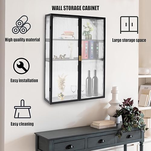 Miniatura 4 de Armario de pared, estilo retro, gabinete de pared de doble puerta de policarbonato con estantes desmontables, organizador de gabinete de pared de 3