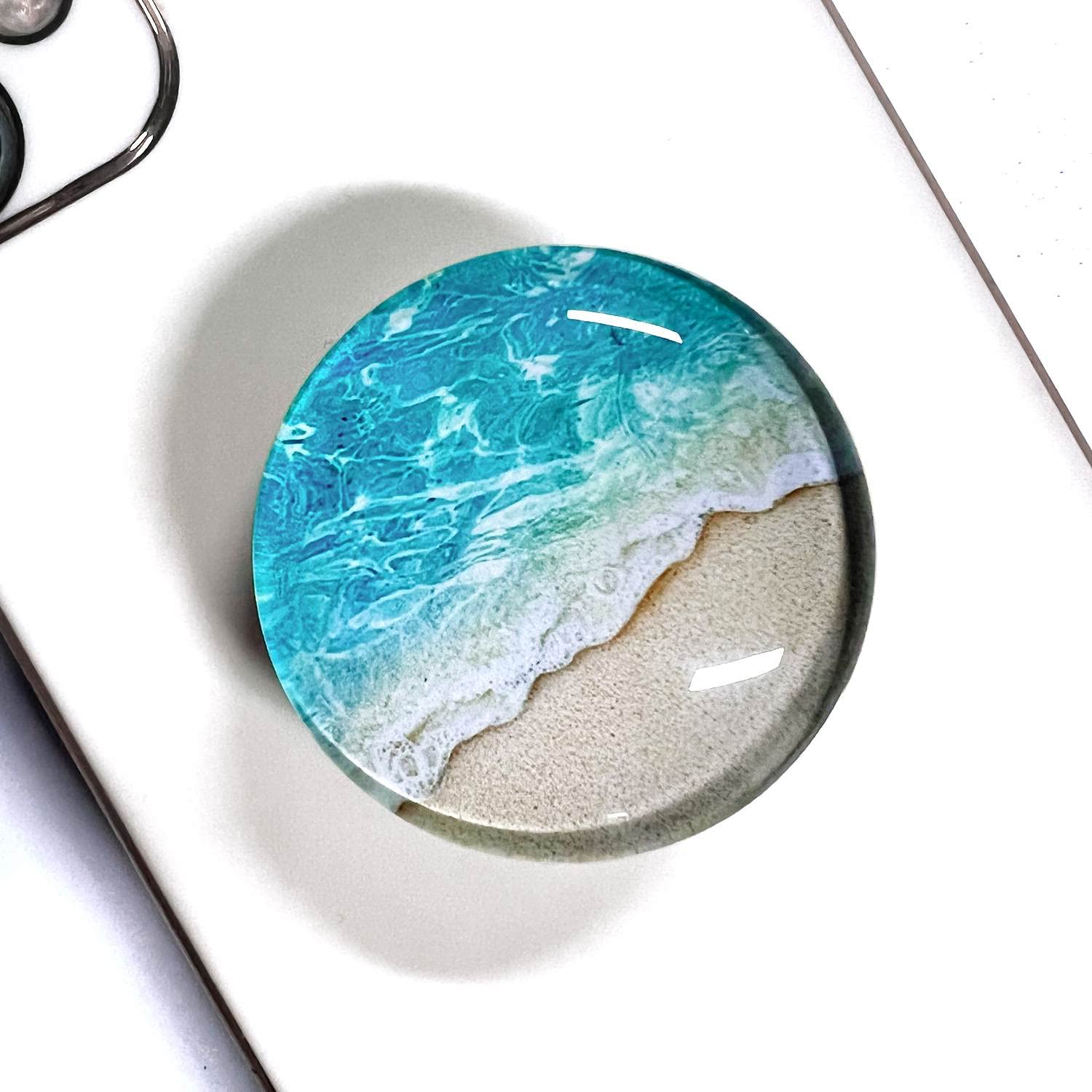 WUYULB Clear Crystal Glitter Collapsible Expanding Moblile Cell Phone Grip Stand Holder for Smartphones and Tablets Phone Accessory (Blue Ocean Beach)