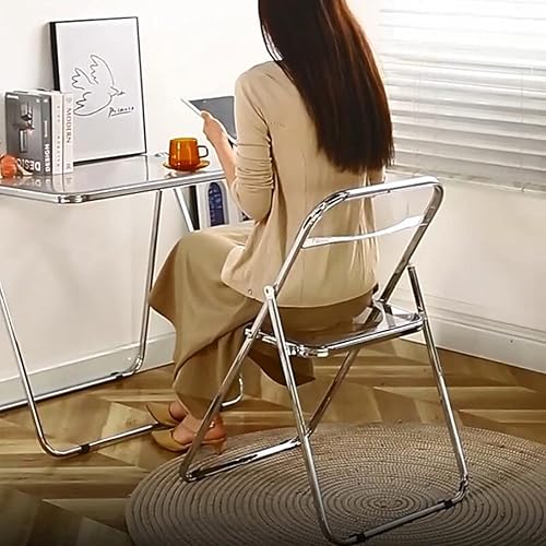 Miniatura 8 de PEAKPT Silla plegable transparente silla de acrílico sillas de comedor plegables apilables de estilo moderno asiento de marco cromado para