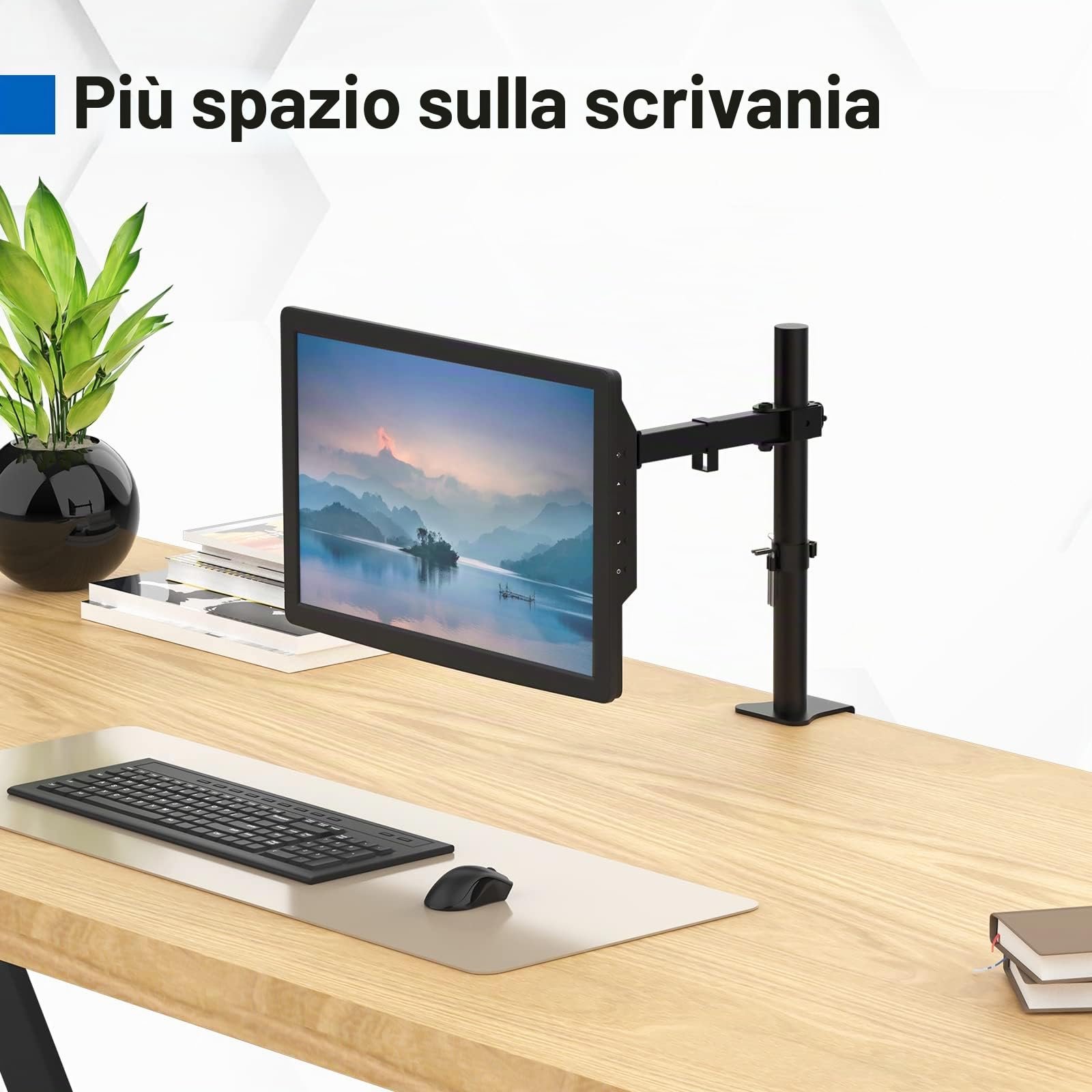 GRIFEMA GB2001-1 Braccio per Monitor Singolo, Supporto Regolabile in Altezza per Schermi LED LCD da 13" - 32", Rotazione a 360°,Dimensioni VESA 75/100, capacità di Peso Fino a 10 kg, Nero