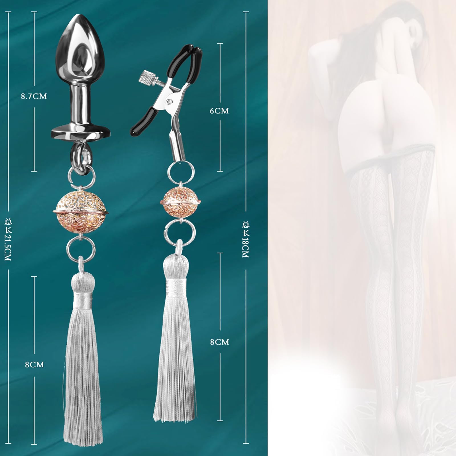 Morsetti per capezzoli con plug anale in metallo con campanella, gioielli per capezzoli, morsetti per capezzoli, morsetti per seno, pinza per capezzoli, clip per seno, morsetti per seno