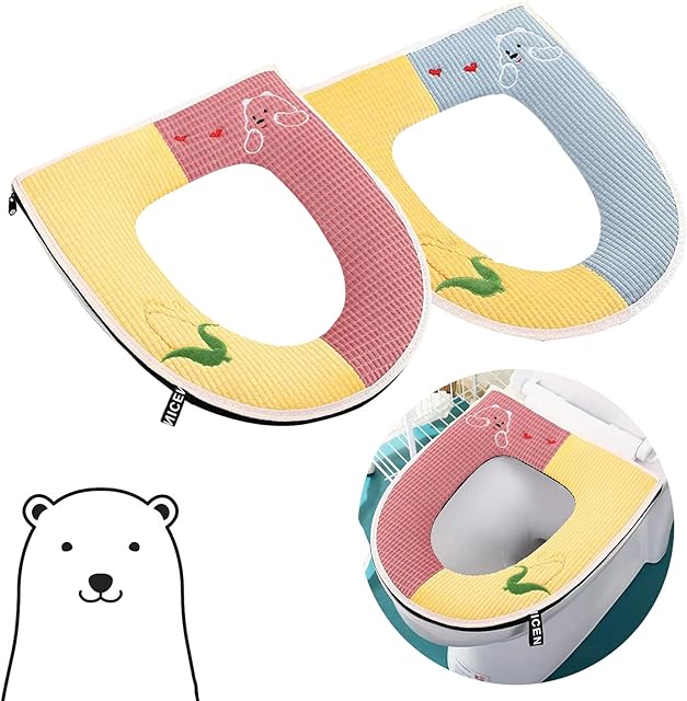 2 Pieces Toilet Seat Cover Soft Warmer Bathroom Toilet Cushion Toilet with Handle Lid Cover Cushion Pads Thicker Toilet Seat Cover Pads with Zipper Washable Toilet Seat Pad for Women Pregnant Elderly