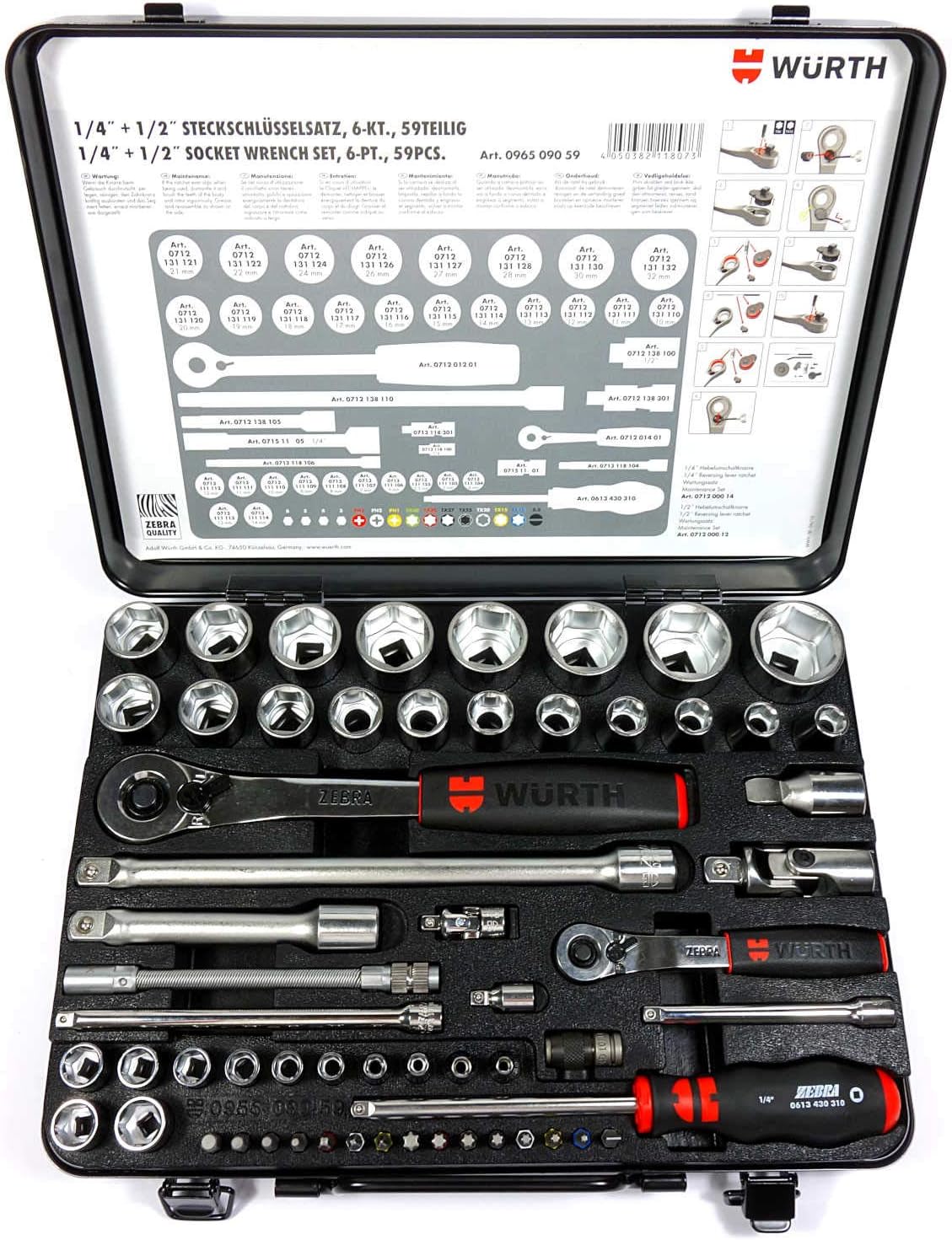 🔥 Crazy Deals Wrth Zebra Socket Spanner with Box 1/4 + 1/2 Inch 60-Part by Wrth