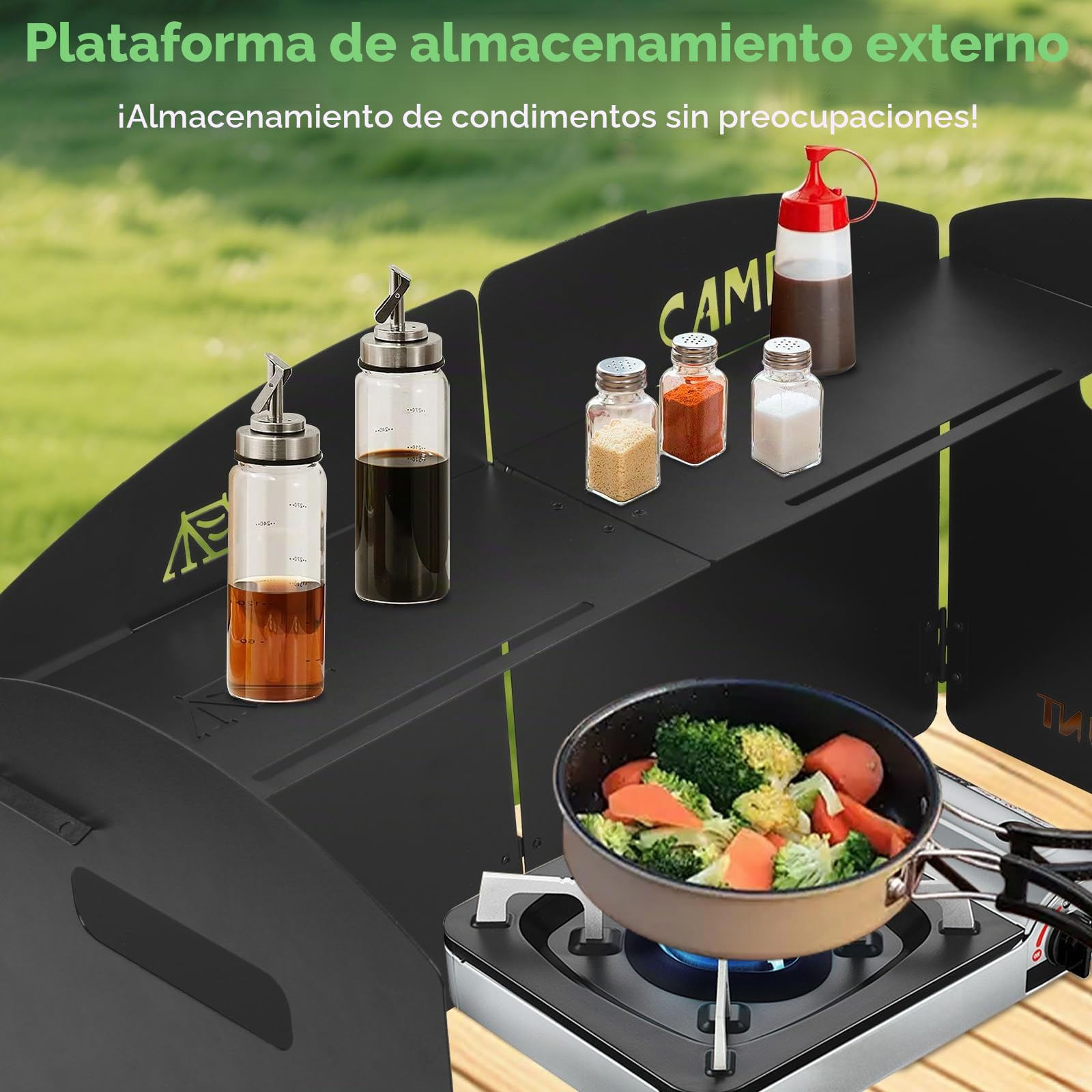 Paravientos Plegable para de Camping Gas: GEEKHOM Protector de Vientos, Fuegos y Quemador con Bolsa - 4 Paneles Acero para Butano, Senderismo, Picnic, Exterior y Acampada