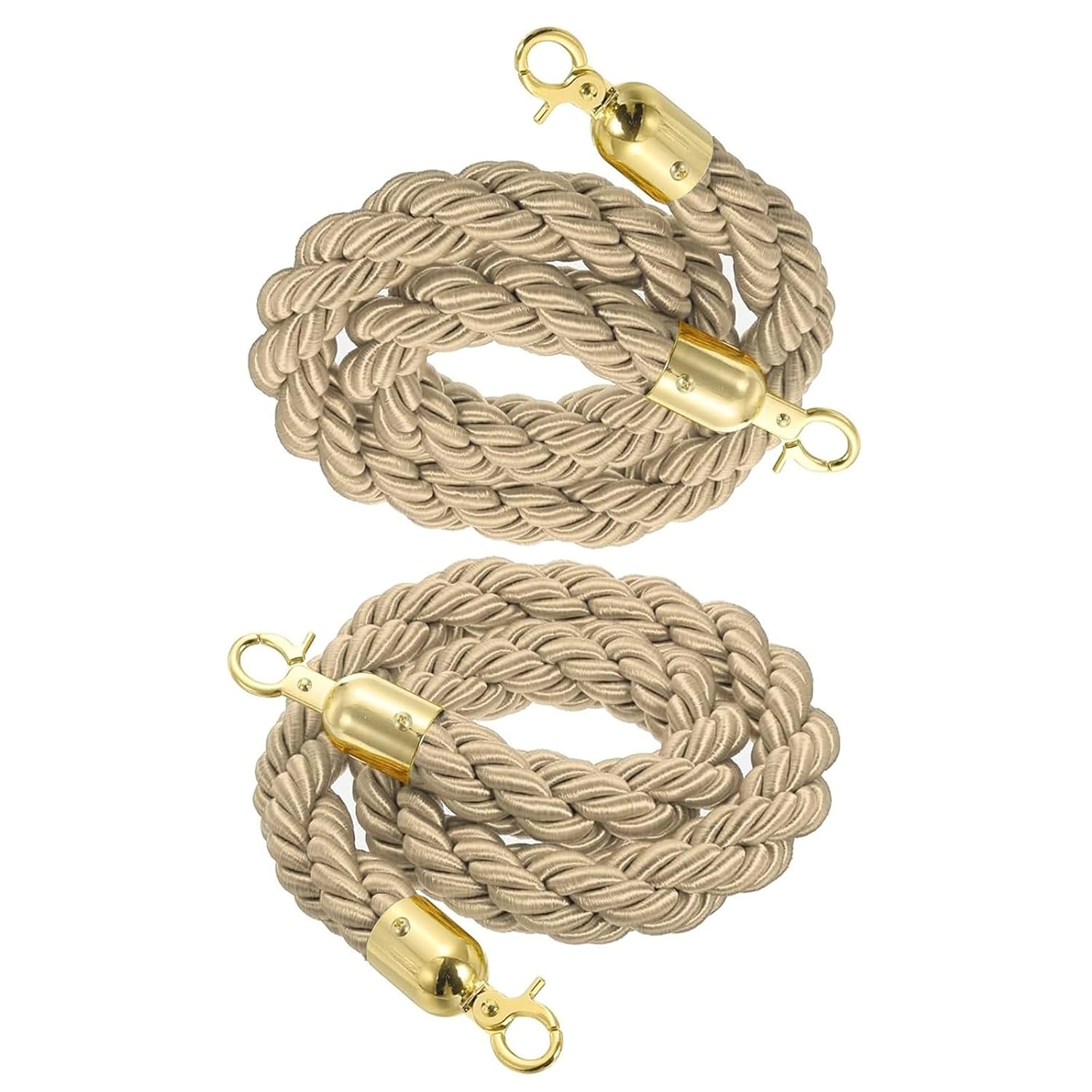 Queue Barrier Ropes with Gold/Silver Hook 2 Pcs, Crowd Control Stanchion Rope 2-13Ft, Braided/Twisted Hemp Rope Barrier for Queue Divider, Queue Line Barrier, Dia 1.3"(Champagne-GoldHooks,9ft/274cm)
