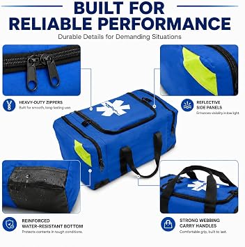 NOVAMEDIC NM-4124 Empty Trauma First Aid Medical Bag, 21x15x5, Multi Compartment First Responder Carrier for EMT, Paramedics, Emergency and Medical Supplies Kit, Lightweight and Durable (Blue)