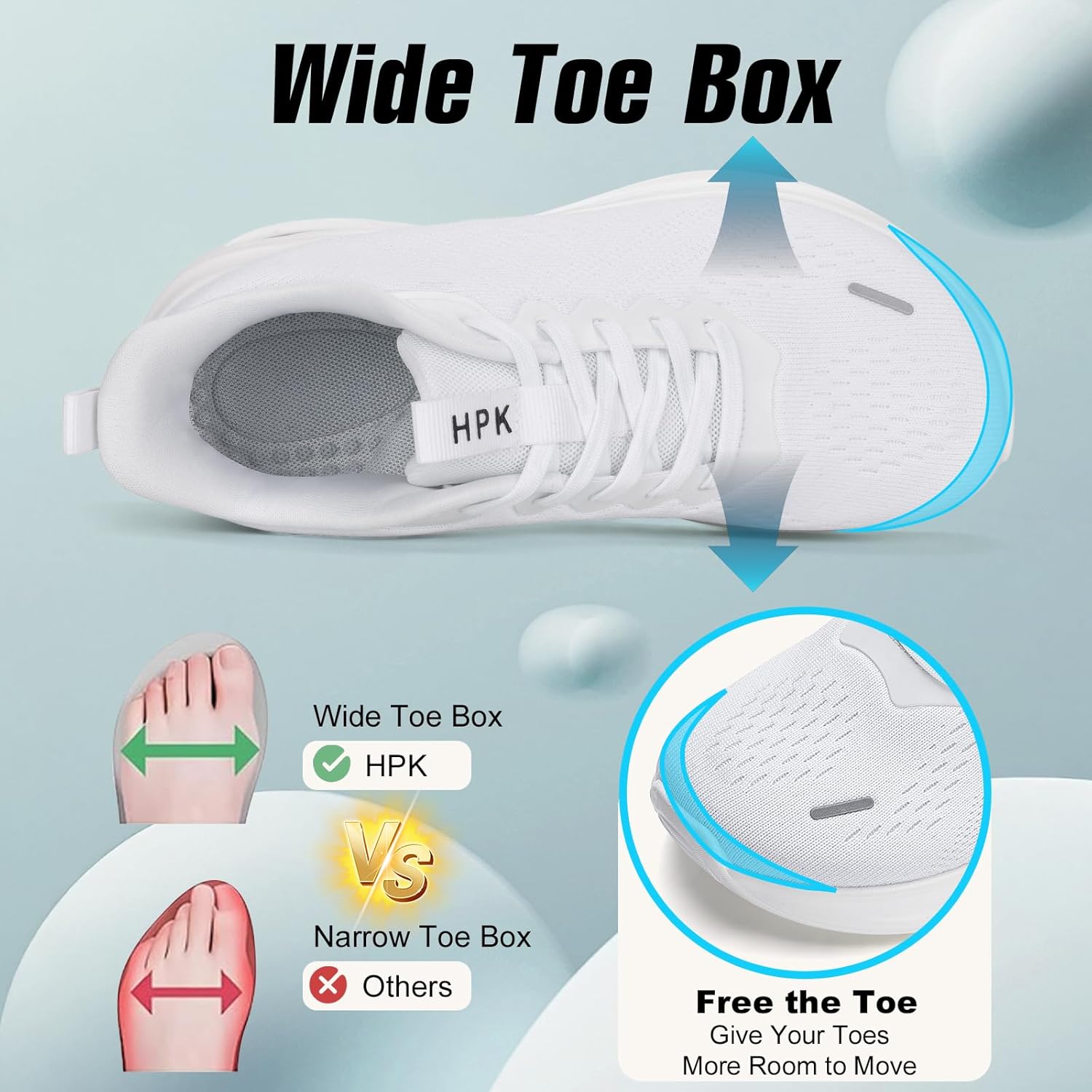 HPK Wide Toe Box Shoes Women Air Cushion Running Shoes Extra Wide Width Sneakers Ultra Light Tennis Arch Support Walking Diabetic Plantar Fasciitis Athletic