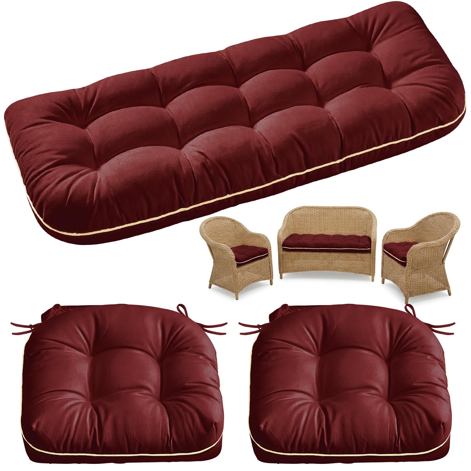 1 MIDDLE ONE Wicker Chair Cushions 3 Pieces Set for Outdoor Furniture, Replacement Patio Wicker Furniture Cushions, 1Pc Loveseat Cushion & 2Pcs Chair