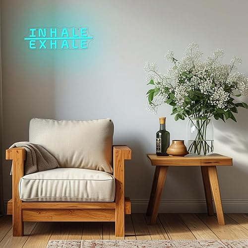 Miniatura 7 de Alkkign Letrero de neón con texto en inglés "Inhale Exhale" para yoga, letrero de neón LED, luces de neón LED azules para sala de yoga, pilates,