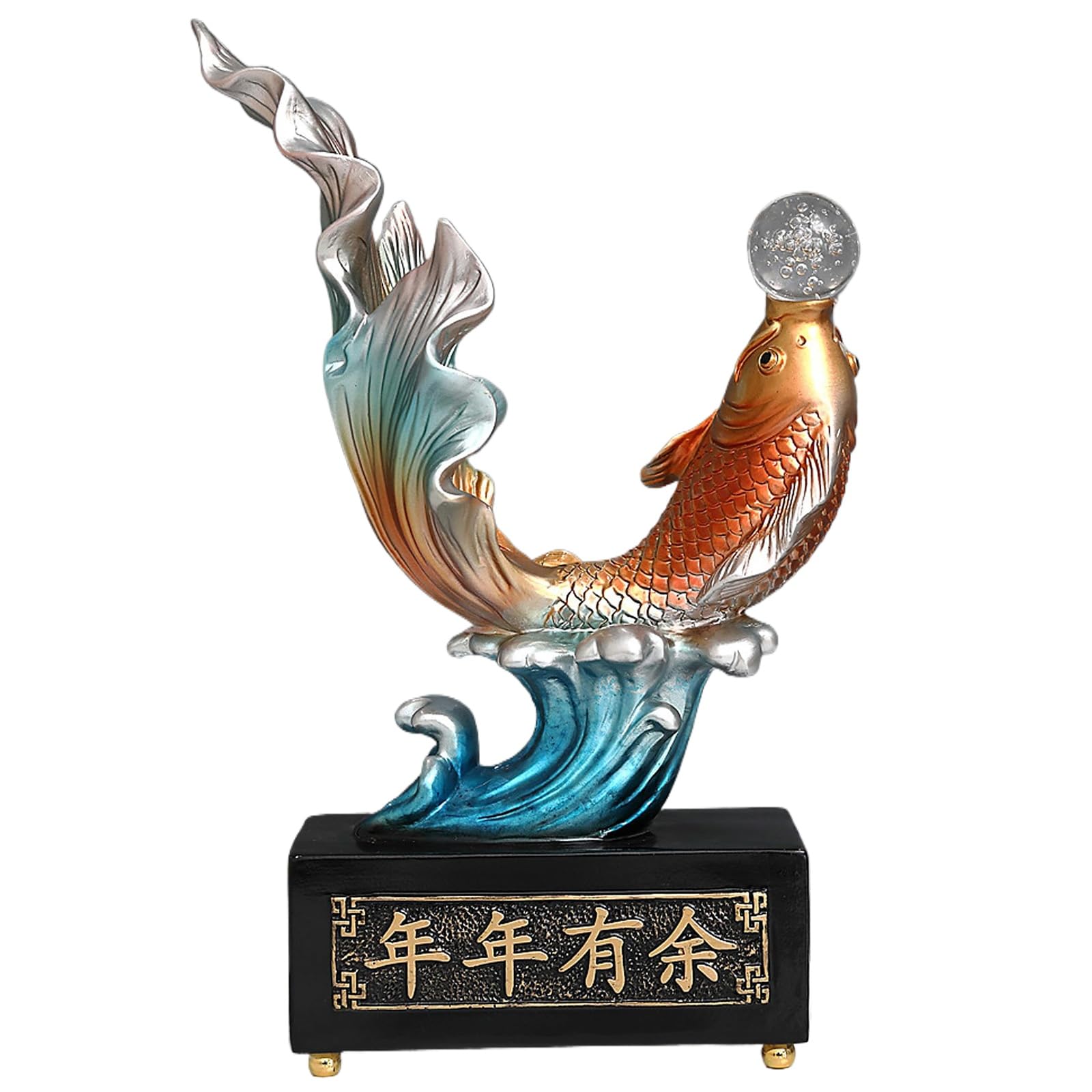 YXCQHZM Fish Feng Shui Wealth Arowana Happy Golden Dragon Fish Figurine for Business Ornament Statue Office Living Room Decoration (B)