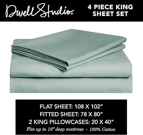 Miniatura 2 de Dwell Studio Juego de sábanas de percal de 100 % algodón, 4 piezas, 1 encimera, 1 sábana bajera de bolsillo profundo y 2 fundas de almohada, sábanas