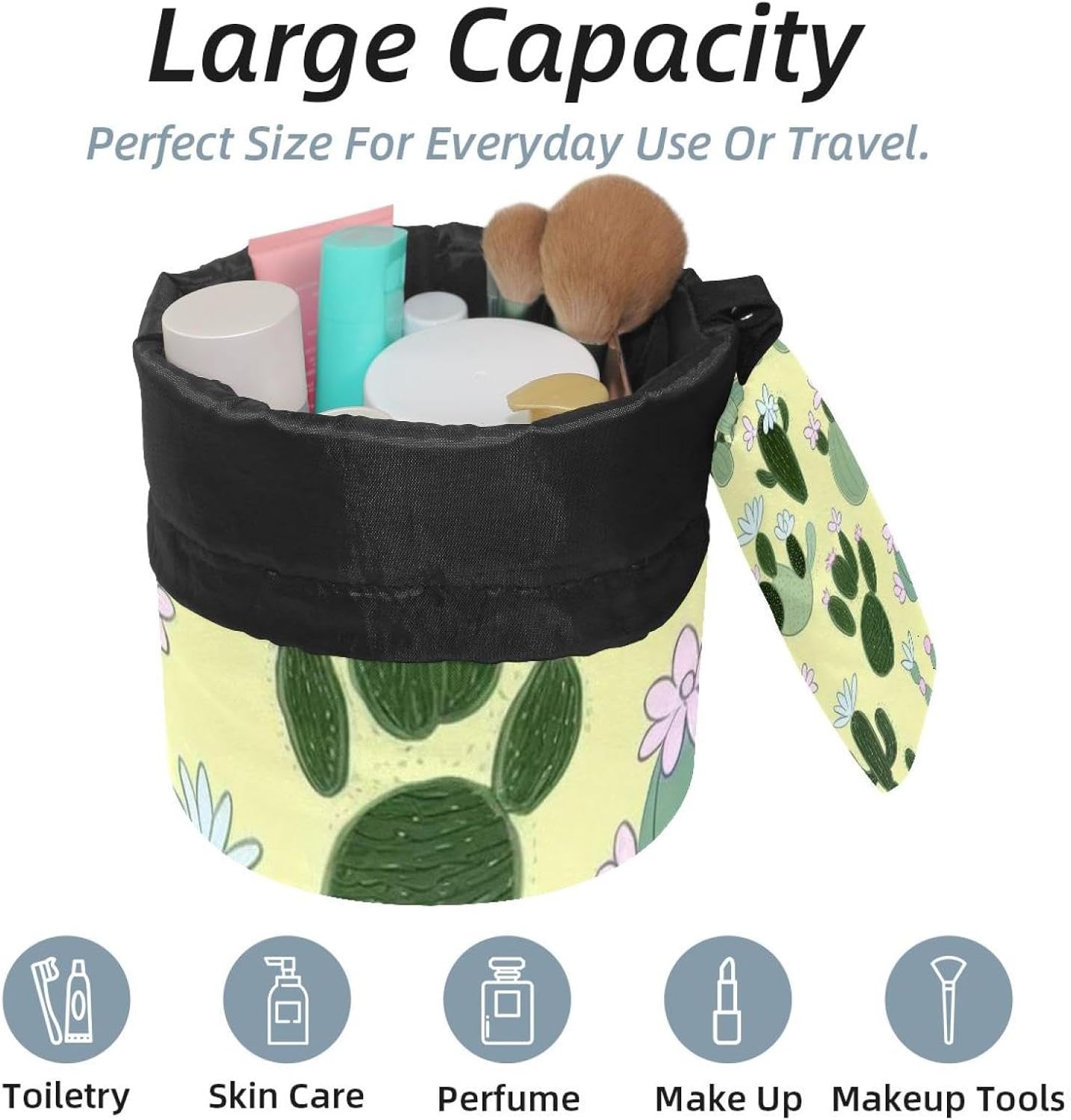 2PCS Colorful Cactus-91 Travel Cosmetic Bag Makeup Organizer, Drawstring Bathroom Cases - Cylindrical & Small Toiletry Bag image 2