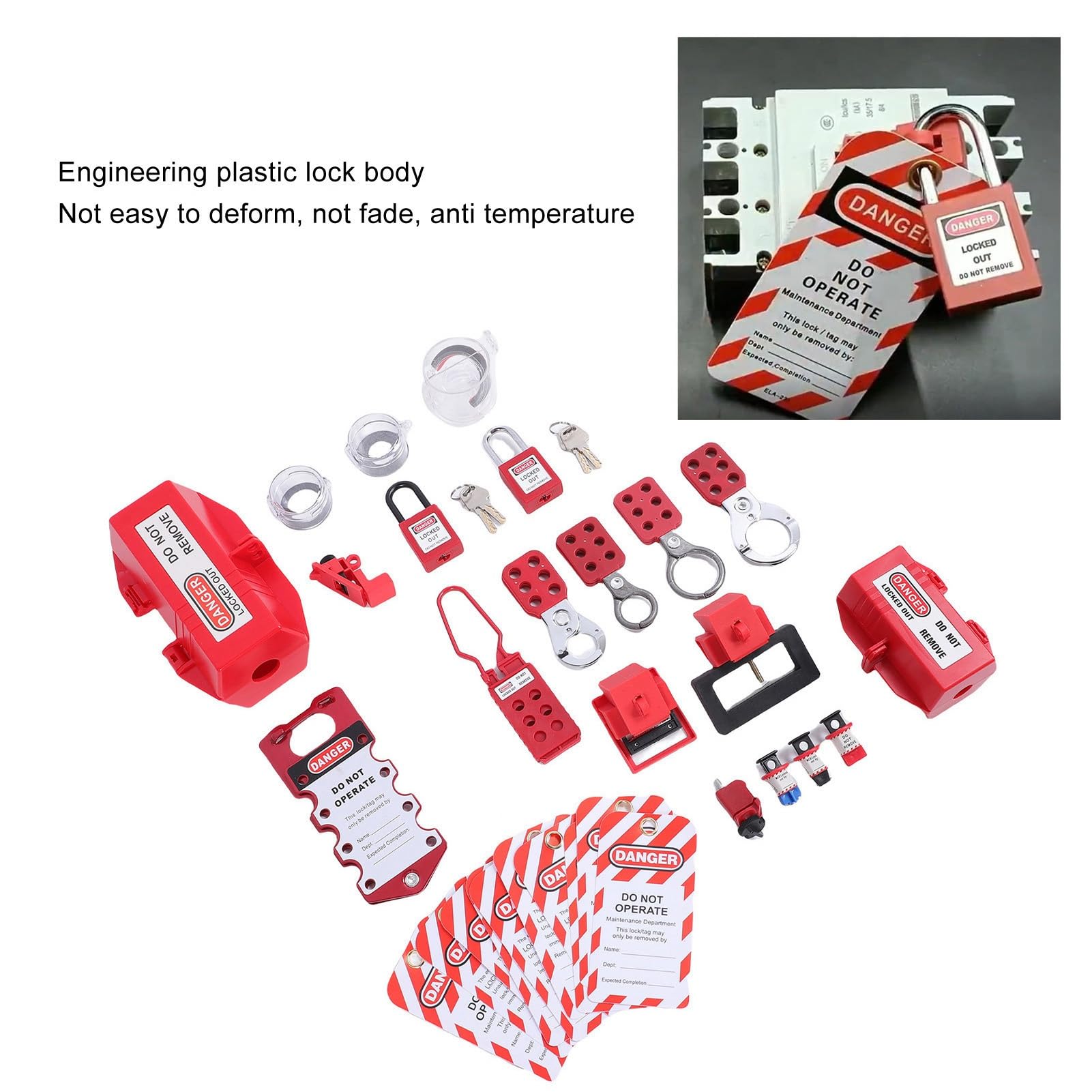 Cryfokt Kit de Bloqueo y Etiquetado Juego de Candados de Seguridad Loto de Alta Resistencia para Uso Industrial con Caja de Herramientas