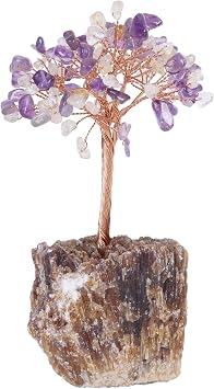 mookaitedecor Natural Amethyst & Citrine Crystal Tree on Amber Calcite Cluster Base Feng Shui Money Tree Ornament for Home Office Table Decor